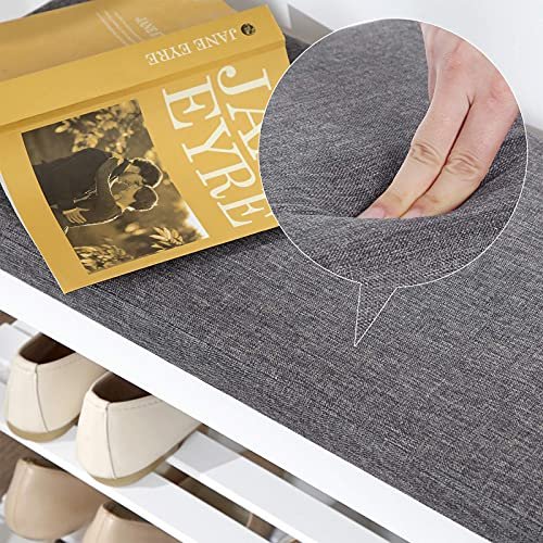 SONGMICS inngangsbenk, med gr pute og 2 hyller for sko - hvit bambus (71x29)