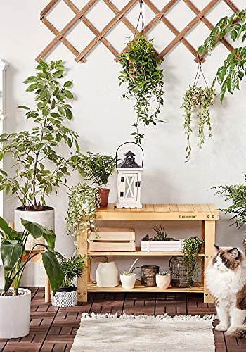 SONGMICS benk, m. 2 hyller - naturlig bambus (70x28)