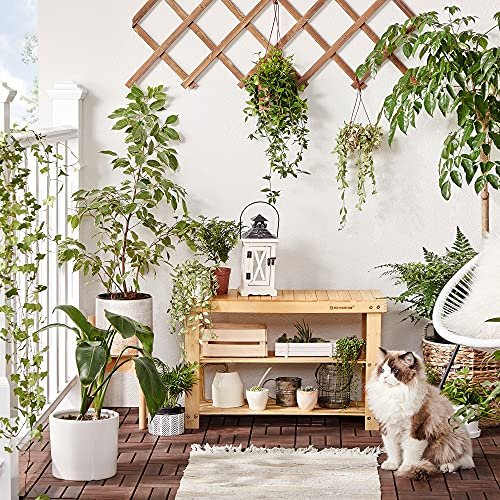 SONGMICS benk, m. 2 hyller - naturlig bambus (70x28)