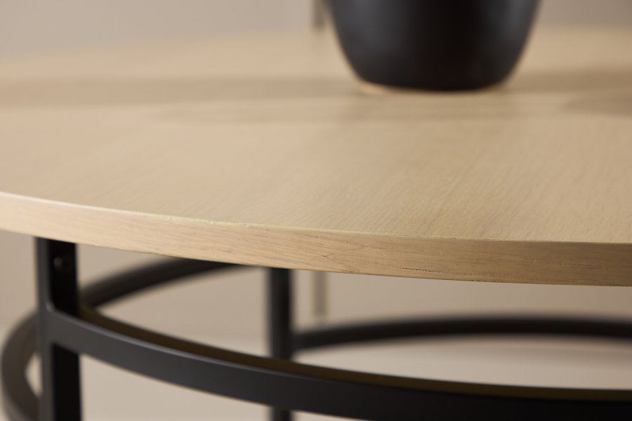 VENTURE DESIGN Copenhagen Couchtisch, rund – weiß getünchtes MDF und schwarzes Metall (100)