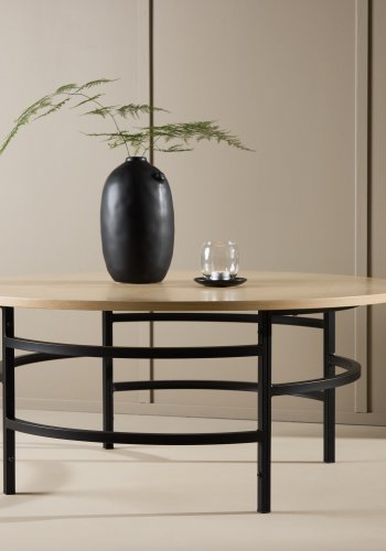 VENTURE DESIGN Copenhagen Couchtisch, rund – weiß getünchtes MDF und schwarzes Metall (100)