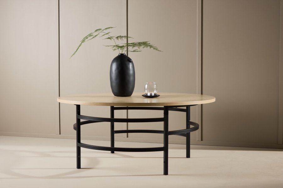 VENTURE DESIGN Copenhagen Couchtisch, rund – weiß getünchtes MDF und schwarzes Metall (100)