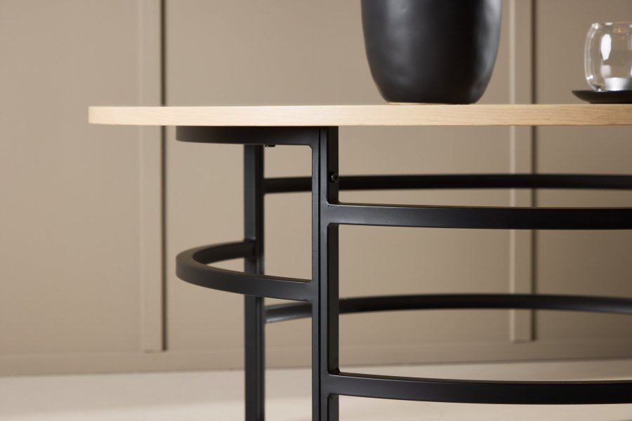 VENTURE DESIGN Copenhagen Couchtisch, rund – weiß getünchtes MDF und schwarzes Metall (100)