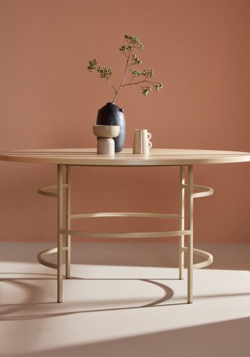 VENTURE DESIGN Copenhagen Esstisch, rund – weiß getünchtes MDF und beigefarbenes Metall (140)