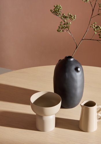 VENTURE DESIGN Copenhagen Esstisch, rund – weiß getünchtes MDF und beigefarbenes Metall (140)