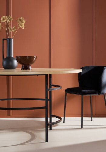 VENTURE DESIGN Copenhagen spisebord, rundt - hvitkalket MDF og svart metall (140)