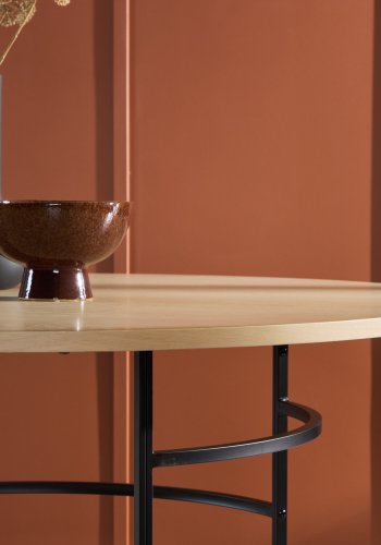 VENTURE DESIGN Copenhagen spisebord, rundt - hvitkalket MDF og svart metall (140)