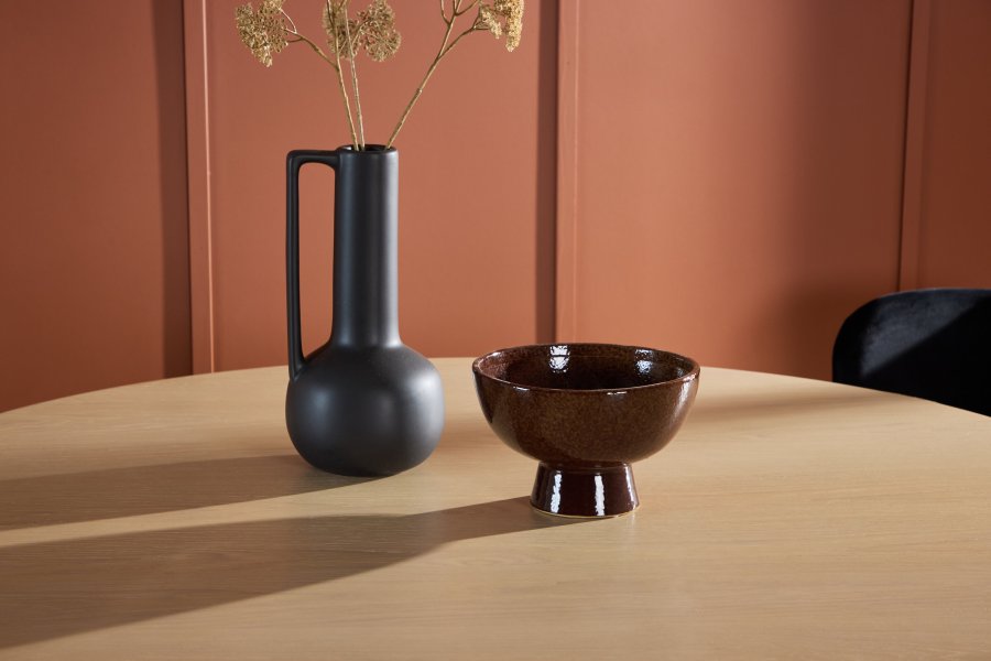 VENTURE DESIGN Copenhagen spisebord, rundt - hvitkalket MDF og svart metall (140)