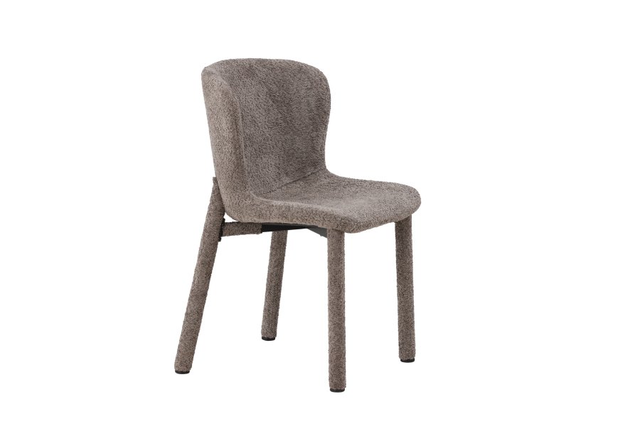 VENTURE DESIGN Astoria Esszimmerstuhl – brauner Bouclé-Stoff