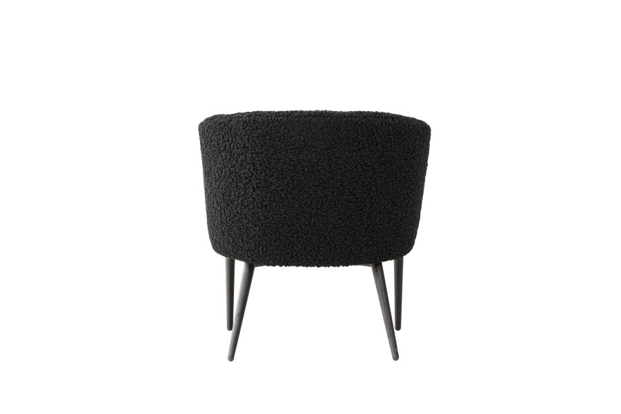 VENTURE DESIGN Fluffy Sessel, mit Armlehnen – schwarzer Polyester-Teddystoff und Stahl