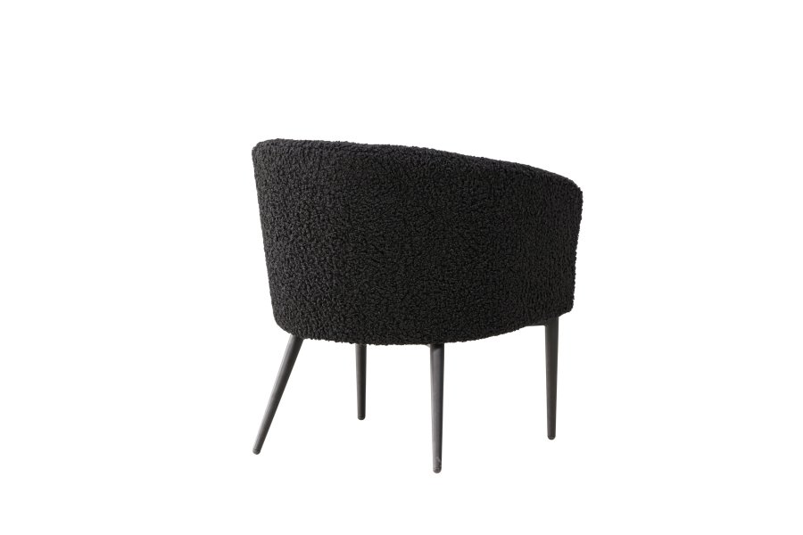 VENTURE DESIGN Fluffy Sessel, mit Armlehnen – schwarzer Polyester-Teddystoff und Stahl