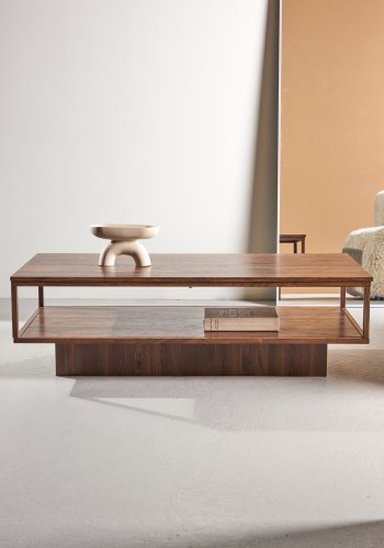 VENTURE DESIGN Maglehem sofabord, m. 1 hylde - MDF og st�l med valn�d 3D-papir (130x60x38)