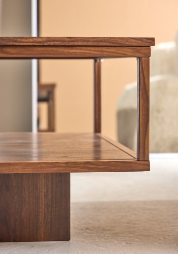 VENTURE DESIGN Maglehem sofabord, m. 1 hylde - MDF og st�l med valn�d 3D-papir (130x60x38)