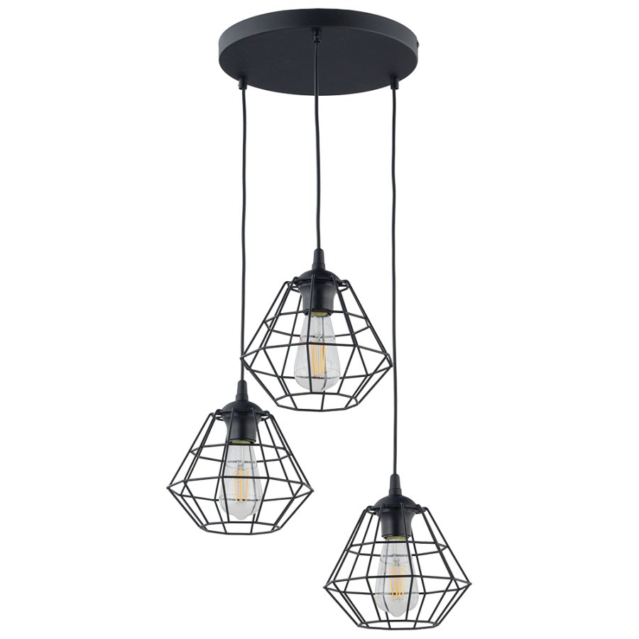 TK Diamant taklampe, m. 3 skjermer - sort stl