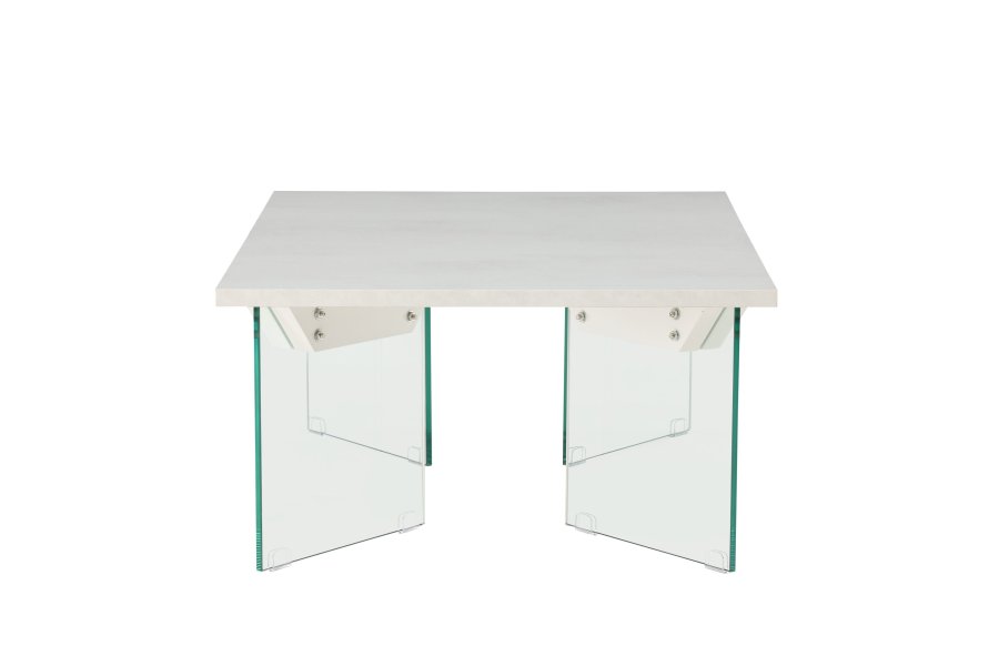 VENTURE DESIGN Ester Couchtisch, rechteckig – weißes MDF mit Betonoptik und klarem Glas (120x80)