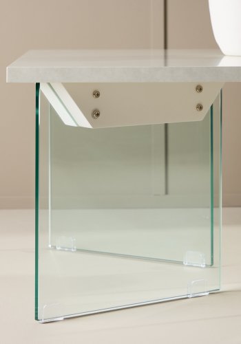 VENTURE DESIGN Ester Couchtisch, rechteckig – weißes MDF mit Betonoptik und klarem Glas (120x80)