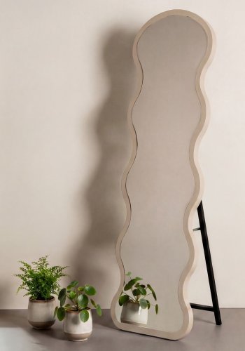 VENTURE HOME Loui gulvspejl, organisk - spejlglas og beige MDF (158x49)