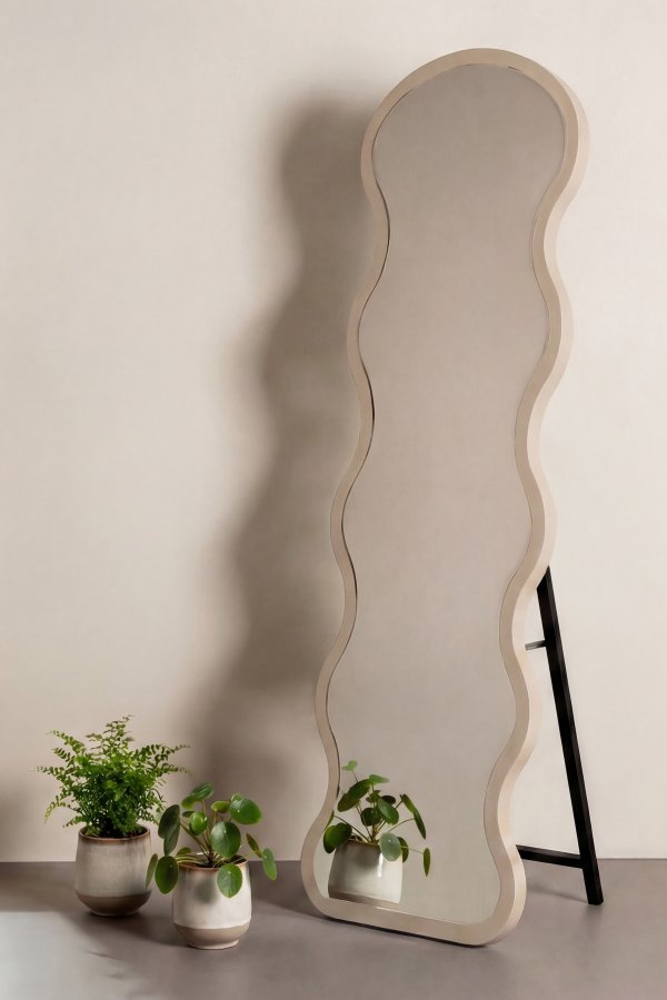 VENTURE HOME Loui gulvspejl, organisk - spejlglas og beige MDF (158x49)