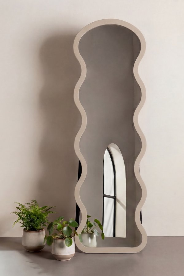 VENTURE HOME Loui gulvspejl, organisk - spejlglas og beige MDF (158x49)