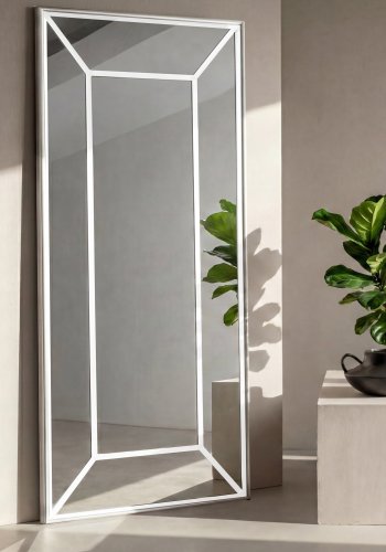 VENTURE HOME Lojf gulvspejl, rektangul�r - spejlglas og hvid aluminium (180x90)