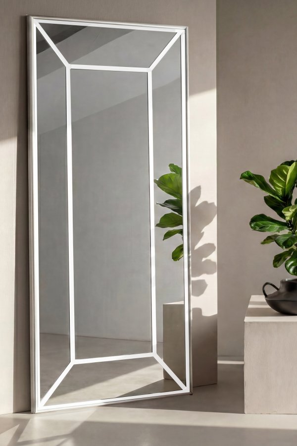 VENTURE HOME Lojf gulvspejl, rektangul�r - spejlglas og hvid aluminium (180x90)