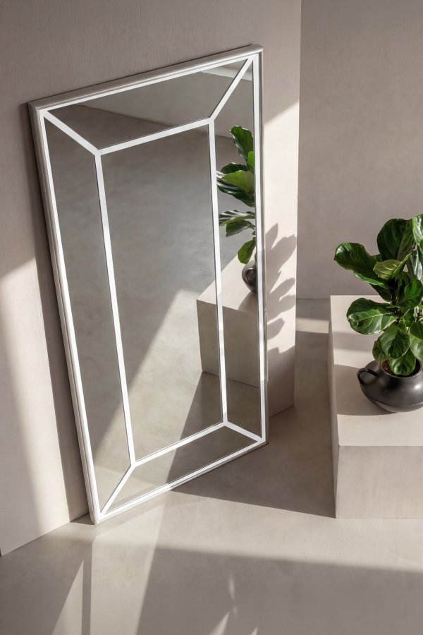 VENTURE HOME Lojf gulvspejl, rektangul�r - spejlglas og hvid aluminium (180x90)