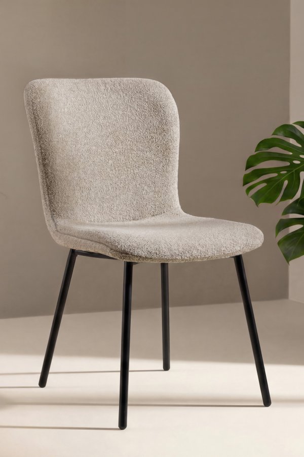 VENTURE HOME Linus spisebordsstol - beige boucl� stof og sort jern