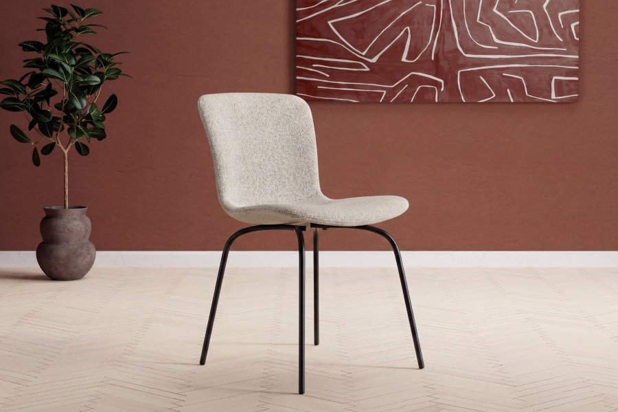 VENTURE HOME Linus spisebordsstol - beige boucl� stof og sort jern