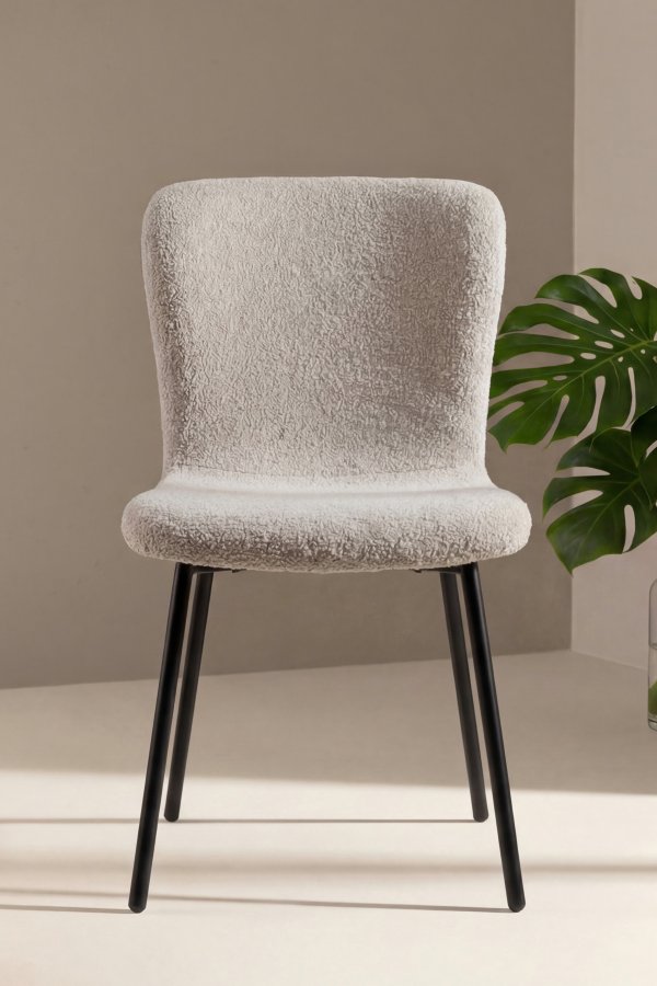 VENTURE HOME Linus spisebordsstol - beige boucl� stof og sort jern