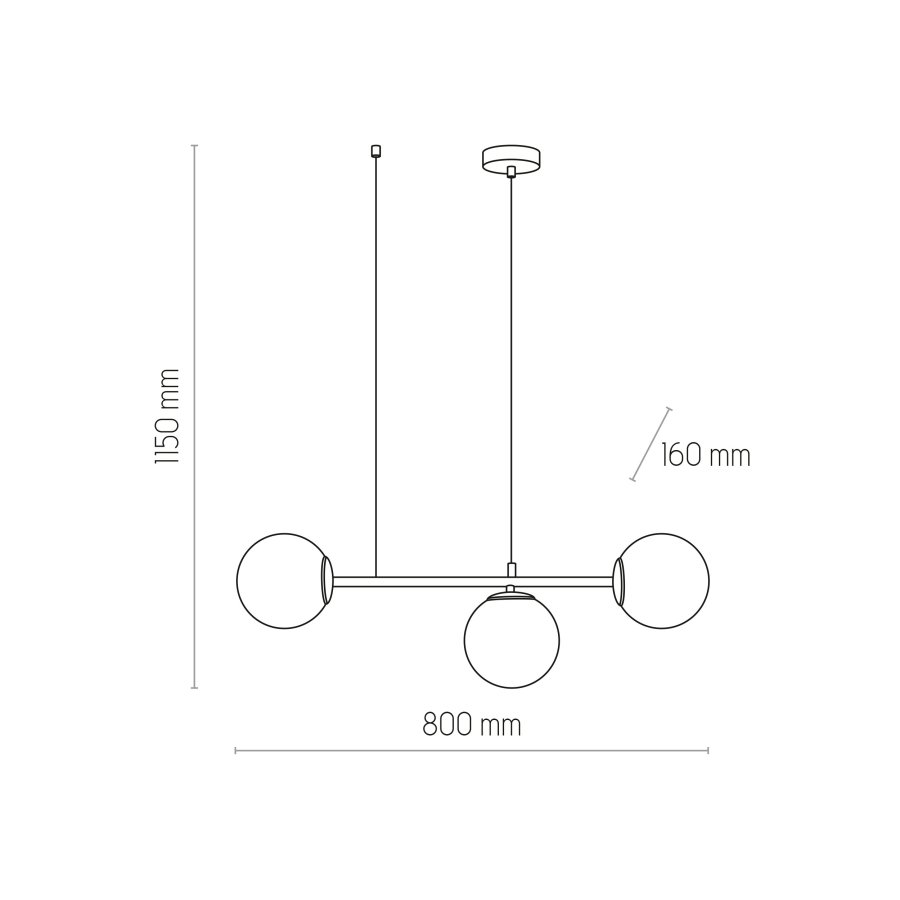 TK Celeste loftlampe, m. 3 skrme - hvid glas og sort stl