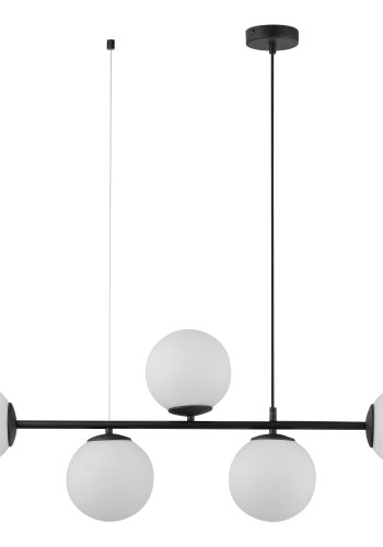 TK Celeste taklampa, w. 5 skrmar - vitt glas och svart stl