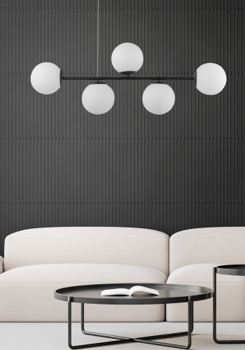 TK Celeste taklampa, w. 5 skrmar - vitt glas och svart stl