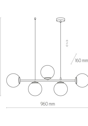 TK Celeste taklampa, w. 5 skrmar - vitt glas och svart stl