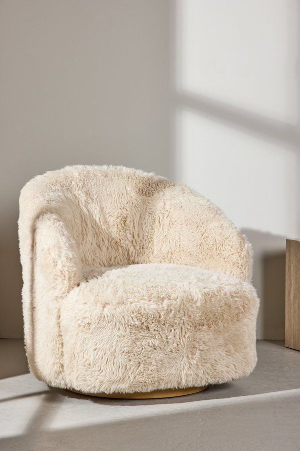 VENTURE DESIGN Astru L�nestol - Metal tr�look/ Beige Kunstpels