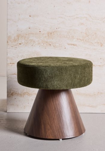 VENTURE DESIGN Lanzo puf, rund - m�rkegr�n stof og MDF med Mocca 3D-papir (�48)