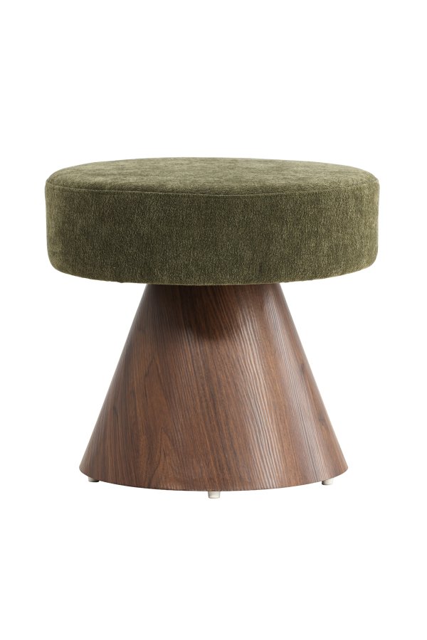 VENTURE DESIGN Lanzo puf, rund - m�rkegr�n stof og MDF med Mocca 3D-papir (�48)