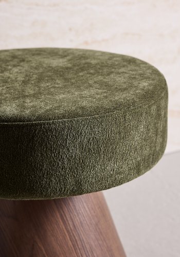 VENTURE DESIGN Lanzo puf, rund - m�rkegr�n stof og MDF med Mocca 3D-papir (�48)