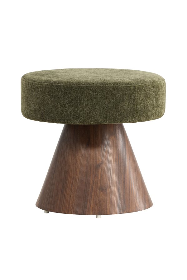 VENTURE DESIGN Lanzo puf, rund - m�rkegr�n stof og MDF med Mocca 3D-papir (�48)