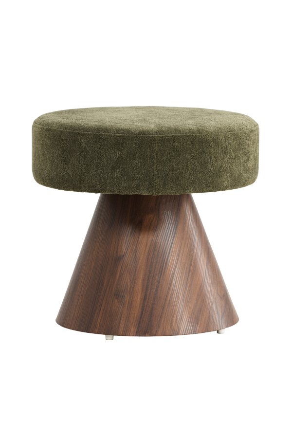 VENTURE DESIGN Lanzo puf, rund - m�rkegr�n stof og MDF med Mocca 3D-papir (�48)