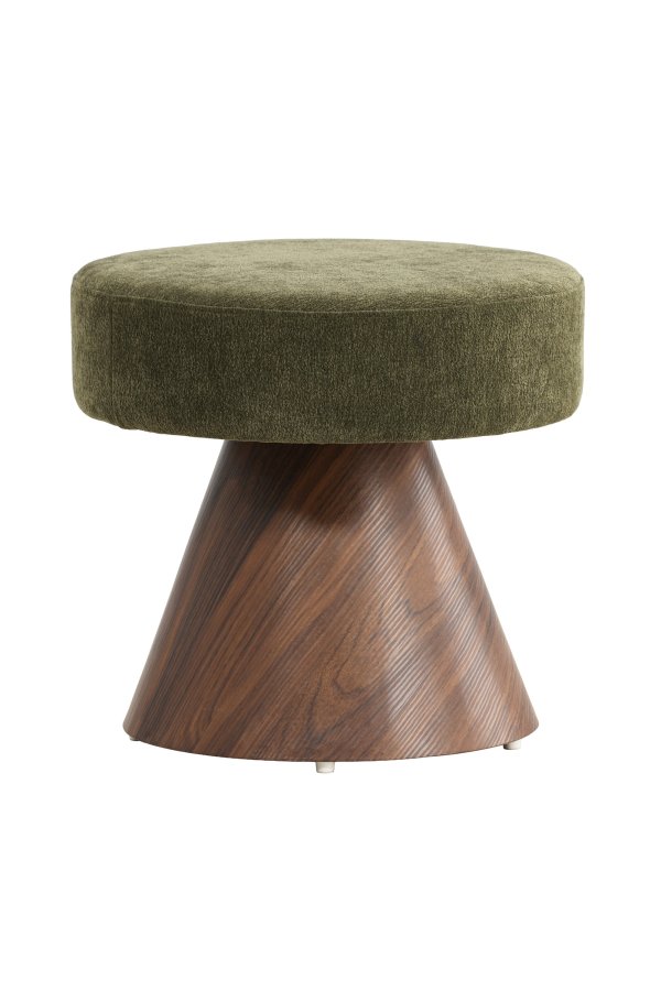 VENTURE DESIGN Lanzo puf, rund - m�rkegr�n stof og MDF med Mocca 3D-papir (�48)