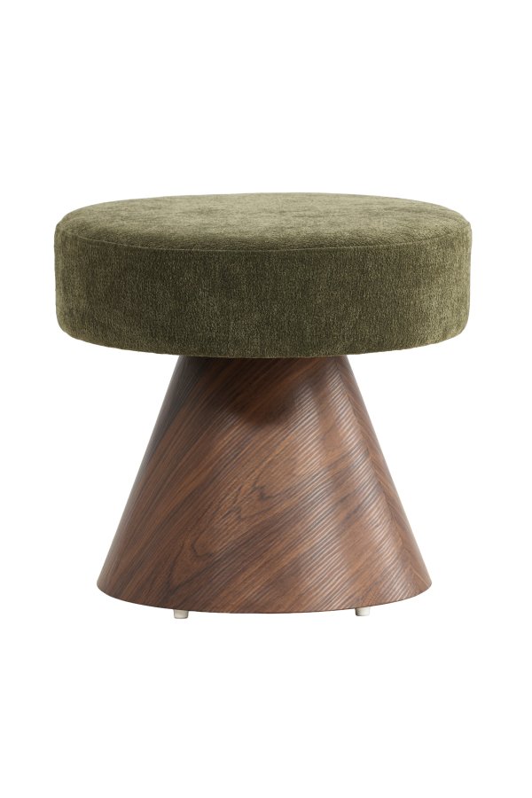 VENTURE DESIGN Lanzo puf, rund - m�rkegr�n stof og MDF med Mocca 3D-papir (�48)