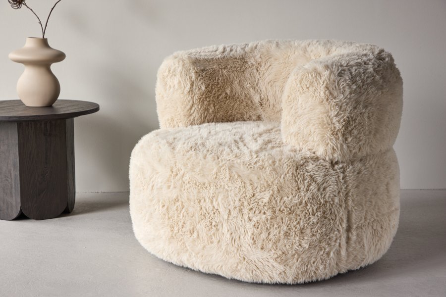 VENTURE DESIGN Gert Sessel  Metallrahmen / Offwhite Kunstfell