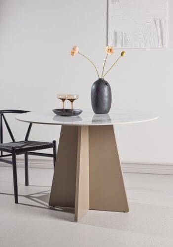 VENTURE DESIGN Bootcut spisebord, rund - beige sintret sten marmorlook og MDF (�110x75)