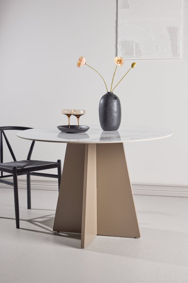 VENTURE DESIGN Bootcut spisebord, rund - beige sintret sten marmorlook og MDF (�110x75)