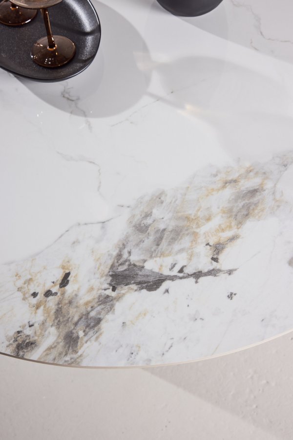 VENTURE DESIGN Bootcut spisebord, rund - beige sintret sten marmorlook og MDF (�110x75)