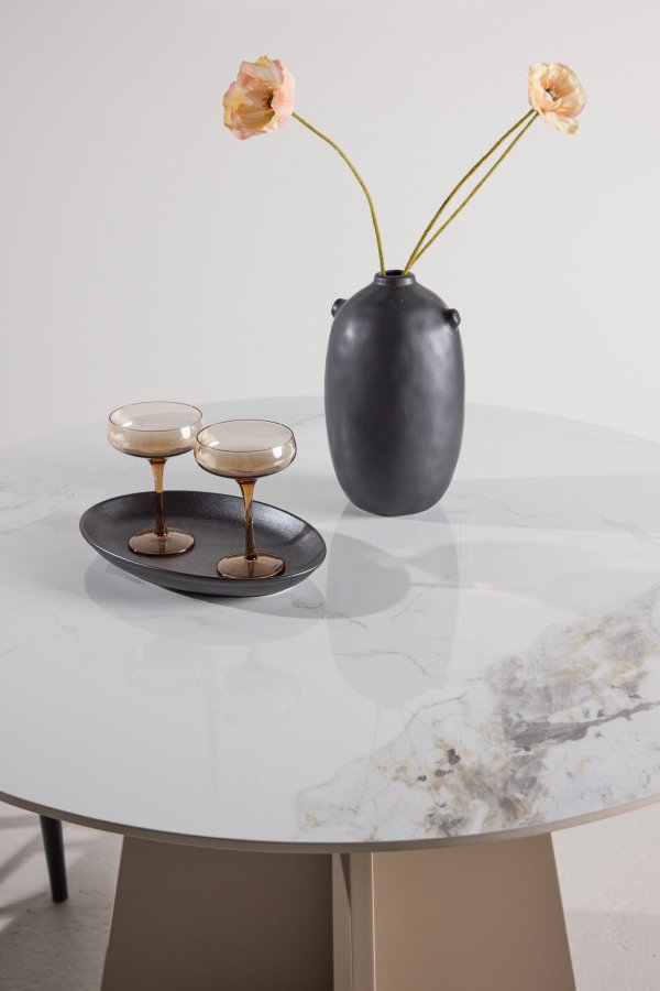 VENTURE DESIGN Bootcut spisebord, rund - beige sintret sten marmorlook og MDF (�110x75)