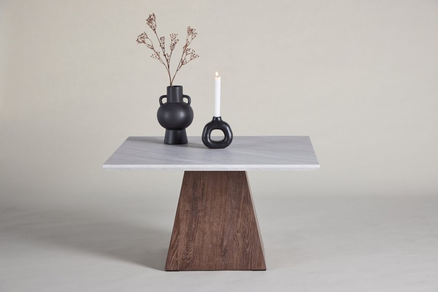 VENTURE DESIGN Cael Couchtisch 80x80x45 cm - MDF 3D Papier Mocca / Steinoptik