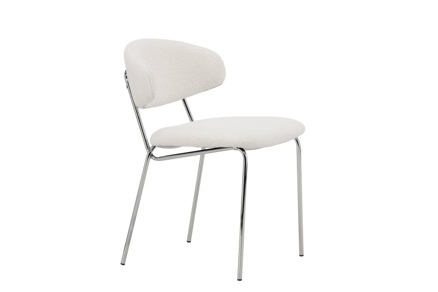 VENTURE DESIGN Chico spisebordsstol - hvid boucl og forkromet stl