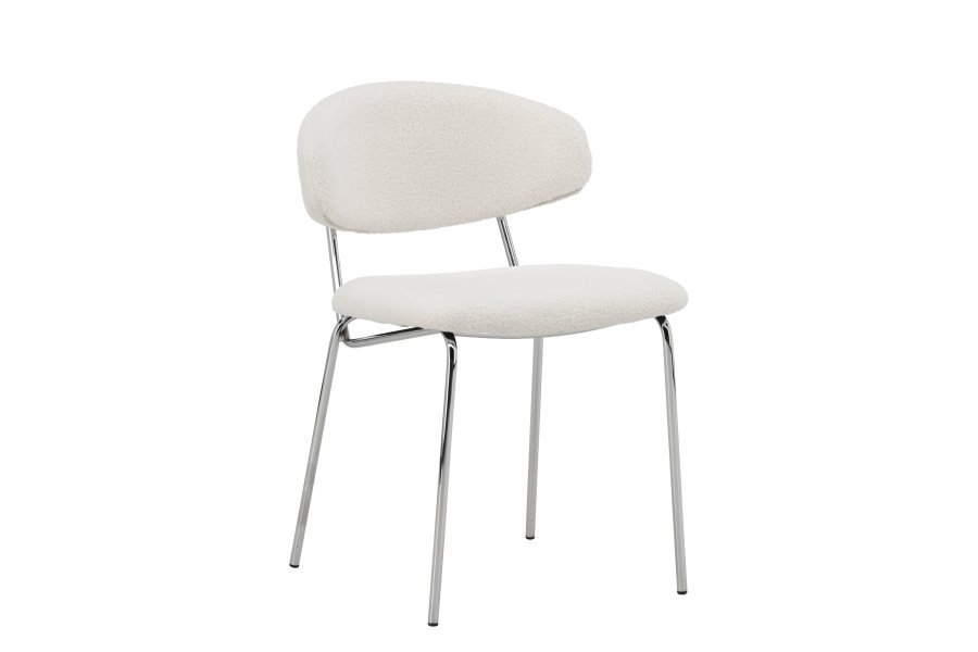 VENTURE DESIGN Chico spisebordsstol - hvid boucl og forkromet stl