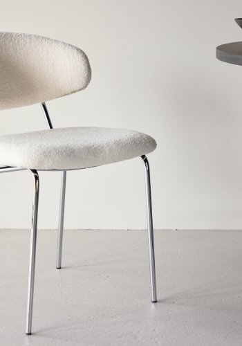 VENTURE DESIGN Chico spisebordsstol - hvid boucl og forkromet stl